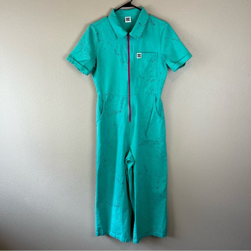 Lucy & Yak boilersuit jumpsuit green black splattered